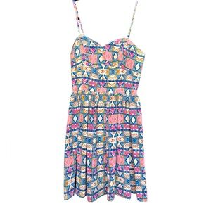 Amanda Uprichard Revolve Silk Mini Dress Geometric Print Size M Pink Blue Yellow